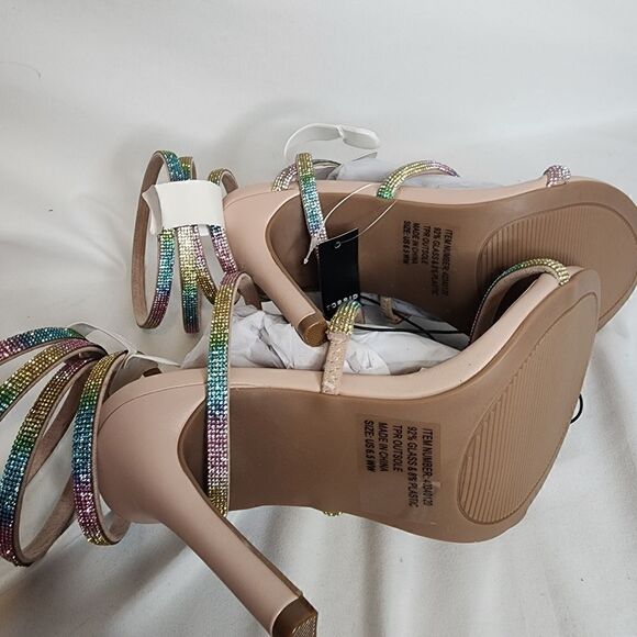 6.5W Wide Width Rainbow Rhinestone Heel 4" Spiral Lace Up Embellish Torrid Spark - Picture 5 of 13